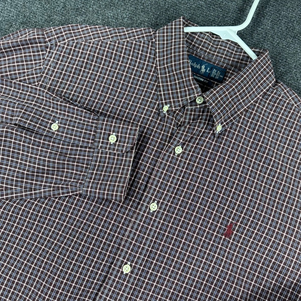 Ralph Lauren Button Down Shirt Mens XL Extra Large Burgundy Plaid Custom Fit
